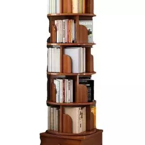 이동식 거실 회전 수납 선반 4단 월넛 책꽂이 책장 원목 서재