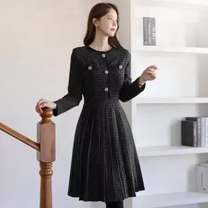 [시크라인] 세오림 체크 플리츠 울 원피스