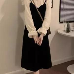 레이어드st 벨벳 원피스 A라인 허리셔링 넥 소매 프릴_WE92926