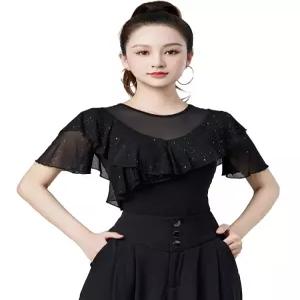 라인댄스복 상의 반팔 여성 줌바복 블랙 사교 댄스복 줌바