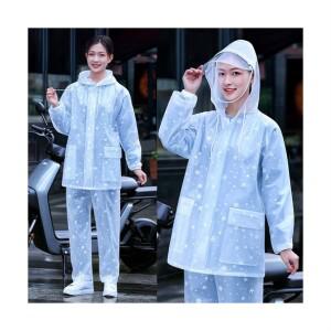 반투명한 우비 상하세트 방수 레인코트 성인 남녀공용 흰색 눈꽃 무늬 M L XL