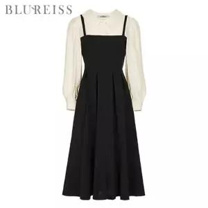 [블루레이스] 셔츠 카라 배색 핀턱 원피스_B6S1OP3001