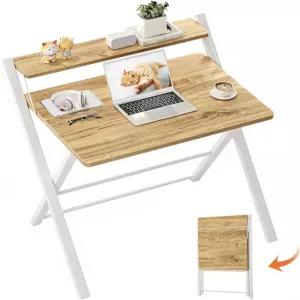 그린포레스트 조립식 접이식 책상 선반이 있는 2단 컴팩트 컴퓨터 30인치 공간 절약형 테이블 홈 오피스