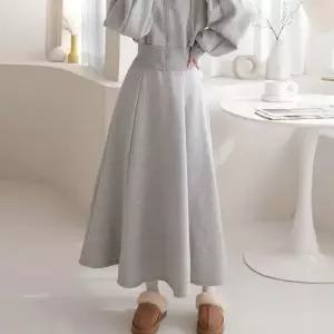 [하프클럽/]기모 절개 플래어 롱 스커트 겨울 롱 치마 A라인 밴딩