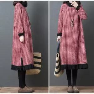 이쁘다요 루즈핏 안감 기모 면 체크 레이스 원피스 밑단 WFLMEOJ