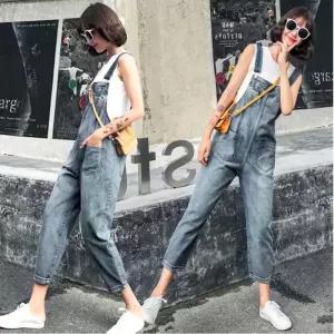 여자 데일리 편한 스트릿 루즈핏 데님 포켓 멜빵바지 XiX4+2uJX