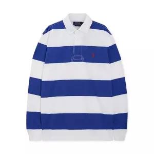 [신세계라이브쇼핑]폴로랄프로렌 남성 클래식핏 스트라이프 럭비 카라 블루 긴팔티 710900566 019