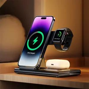 으뜸 폴딩 4IN1 애플용 고속 무선충전기(블랙) 핸드폰거치대