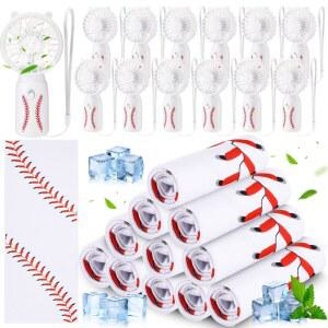 여행용 메이크업 요가 캠핑 러닝 여름을 위한 레티제 24개 쿨링 타월 미니 휴대용 선풍기 세트 32 x 12 인치 아이스 차가운 배터리 구동 스포츠 선물 (야구, 흰색)