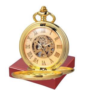 로마 숫자가 새겨진 우다니 빈티지 스타일의 기계식 스켈레톤 포켓 워치 - 손 감김 유니 디자인 및 남성용 나무 선물 상자