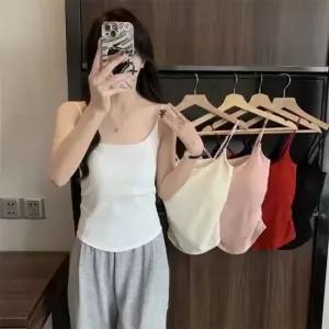 여성 나시 끈 민소매 블라우스 셔링 브라탑 (WFK6DTX)