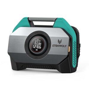 [미국배송] ETENWOLF VORTEX S6 타이어 인플레이터 휴대용 공기 압축기 19200MAH 배터리 장착 자동차 및 인플레이터용 무선 펌프 100% 듀티 사이클 듀얼 실린더 자전거 다크 시안