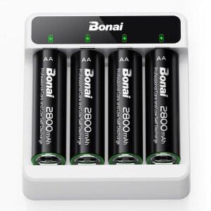 [미국배송] 스마트 충전기 키트가 포함된 BONAI 충전식 AA 배터리: 4팩 2800MAH 대용량 NI-MH 더블 A 배터리 4베이 USB 고속 충전기(타입-C 입력 낮은 자가 방전)
