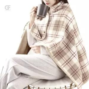 굿포머스 똑딱단추 망토담요(80x130cm) (브라운+레드) 똑딱이무릎담요