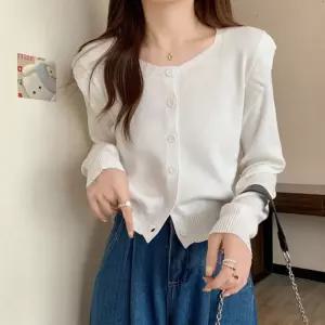 여성 크롭 스타일 스러운 어깨 프릴 가디건 니트 라운드 봄자켓 브이넥 여자 가을 간절기 체크