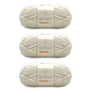 코바늘 뜨개질용 센시 벨벳 슬림 원사 3개, 담요 원사, 셰닐 원사, 아미구루미 원사, 3.5온스, 218야드, 게이지 3 라이트(에크루)