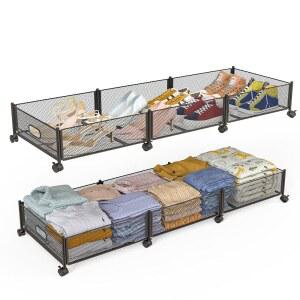바퀴가 달린 침대 밑 보관함, 47.2인치 /90파운드 /57.6리터, 금속 프레임 롤링 도구가 필요 없는 조립식 서랍, 신발, 옷, 장난감을 위한 정리함 용기 (2팩)