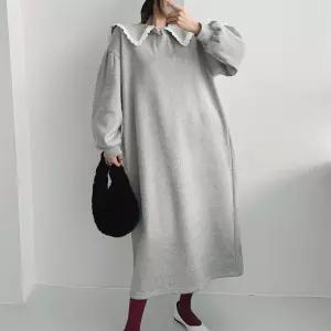 여자 레이스 세일러카라 퍼프 박시 기모 롱원피스