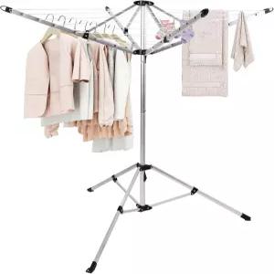 JS 행거 휴대용 우산 빨랫줄 65피트의 걸이 공간 안정적인 베이스가 있는 프리스트링 실내외 의류용 4암