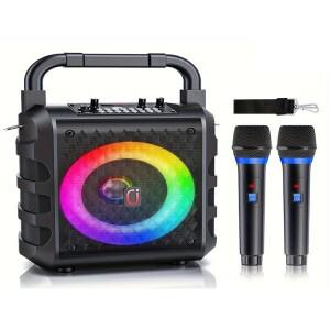 가라오케 기계에는 무선 마이크 2개, 휴대용 블루투스 스피커, 가정용 0K 시스템, Rgb  조명이 함께 제공됩