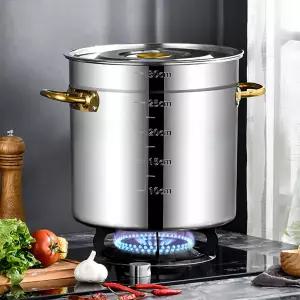 두꺼운 스테인리스 스틸 수프 냄비 이중 손잡이 대용량 눈금 논스틱 뚜껑 레인지 사용 가능