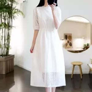 펀칭 원피스 셀프웨딩 데일리 휴양지 레이스 지퍼 롱 (WFGYJZU)