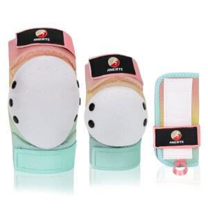 성인용 무릎 패드/어린이용 팔꿈치 패드 손목 보호대 3 in 1 보호 장비 세트 멀티 스포츠 스케이트보드 인라인 사이클링 롤러블레이드 스쿠터 라이딩 스포츠(레인보우, 성인용)