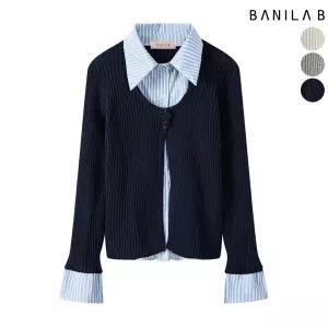 여성 스트라이프 셔츠 레이어드 니트