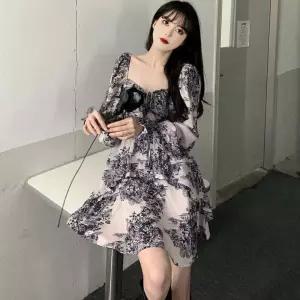 여성 봄 가을 러블리 주름 미니원피스 플라워 원피스