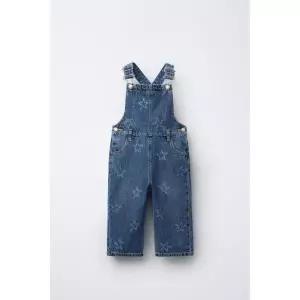 국내배송 ZARA 자라 베이비 신생아 유아 별 자수 데님 롱 멜빵 바지 블루 4441578400 1392421
