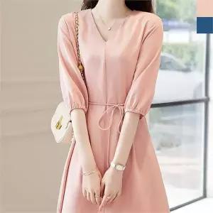 [오노마] ONM 여성 브이넥 쉬폰 반팔 원피스 1P 여름 출퇴근 하객룩 (S10173885)