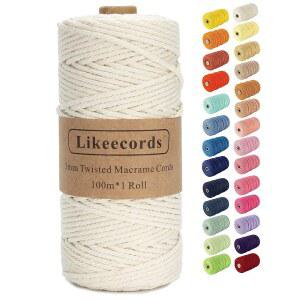 마크라메 코드 3mm x 328피트 코튼 트위니 스트링 DIY 뜨개질 식물 걸이용 천연 흰색 로프 공예 크리스마스 웨딩 장식