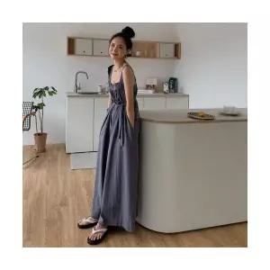 M1 여성 빅사이즈 나시 와이드 면마 점프슈트 하이웨스트 스트링팬츠 멜빵바지 JEN4