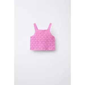 국내배송 ZARA 자라 아동 키즈 주니어 크로셰 니트 크롭 탑 로즈핑크 1473705620 1642334