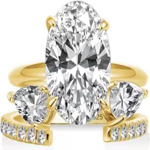 여성용 에피니 3.5ct 타원형 웨딩 링 세트 투 스톤 피어 오픈 스태커블 밴드 925 실버 매치 약혼