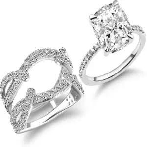 로디파이 3.5ct 여성용 웨딩 링 세트 여행 데일리 프로포즈 생일을 위한 삽입 링이 포함된 스털링 실버