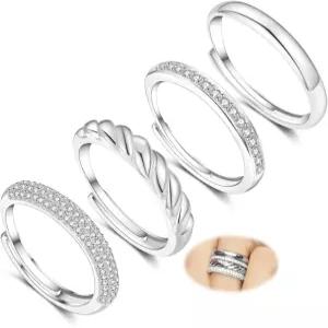 여성용 센테리아 4Pcs 실버 스태커블 링 조절 가능한 청키 엄지 반지 세트 비노광 방수 큐빅 지르코니아