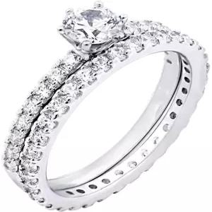 아마존 에센셜 플래티넘 또는 골드 도금 스털링 실버 웨딩 세트 링 세트와 라운드 컷 무한 요소 큐빅