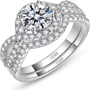 WES 1CT 무한 모이사나이트 브라이덜 링 세트 - 925 스털링 실버 저자극성 D 컬러 VVS1 트위스트 스태커블