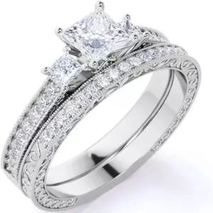 루요나 모이사나이트 웨딩 링 세트 여성용 스털링 실버 브라이덜 925 총 3 CT D 컬러 VVS2 프린세스 컷