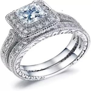 925 스털링 실버 투인원 더블 레이어 큐빅 지르코니아 여성용 웨딩 링 헤일로 세트 남녀 티타늄 스테인리스