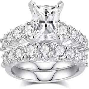 모이사나이트 웨딩 링 세트 925 스털링 실버 약혼 여성용 D 컬러 VVS1