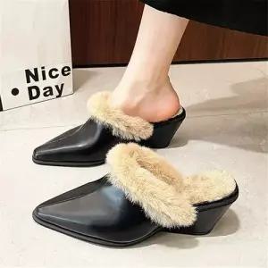 여성 추동 기모 슬리 퍼 스틸레토 통굽 핫팩 겉에 슬리퍼 OP4