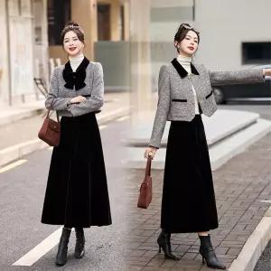 치마 여자 모직 투피스 정장세트 추동 다운 벨벳 원픽4