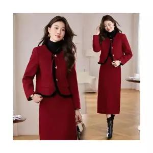엘럽 여성용 정장세트 멋스러운 겨울옷 한 벌에 두꺼운 모직 코트 스커트 투피스 박템4