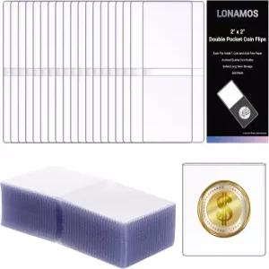 200팩 2 x 2인치 더블 포켓 코인 플립 - 홀더 비가소화 슬리브 장기 보관용 비닐 컬렉션 세이프티