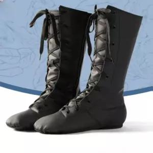 라인댄스부츠 블랙 부드러운 댄스화 레드색 밑창 실버 천 레드 금색