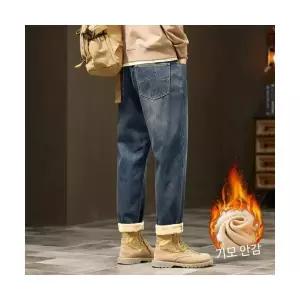 남성 청바지 추동 기모 도톰 배기 빅사이즈 한 보온 캐주얼 바지 OP4