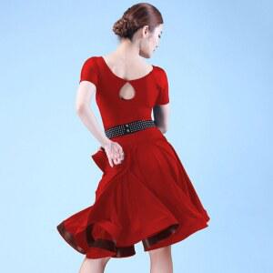 댄스복 의상 라틴 라인 대회 살사 볼룸 댄스 드레스 삼바 차차 스윙 연습복 공연복 반소매 사교 줌바 모던