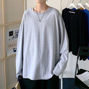 레이어드 반집업맨투맨 무지티 티셔츠 오버핏 남